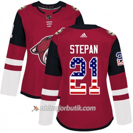 Dame Ishockey Arizona Coyotes Tröja Derek Stepan 21 Adidas 2017-2018 Röd USA Flag Fashion Authentic